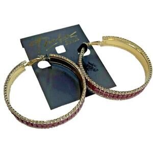 Thalia Sodi Gold Hoop Earrings w/ Purple Studs & Rhinestone Details, NWT!